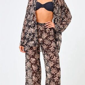 L*Space Black and Cream Floral Swim Coverup Pants